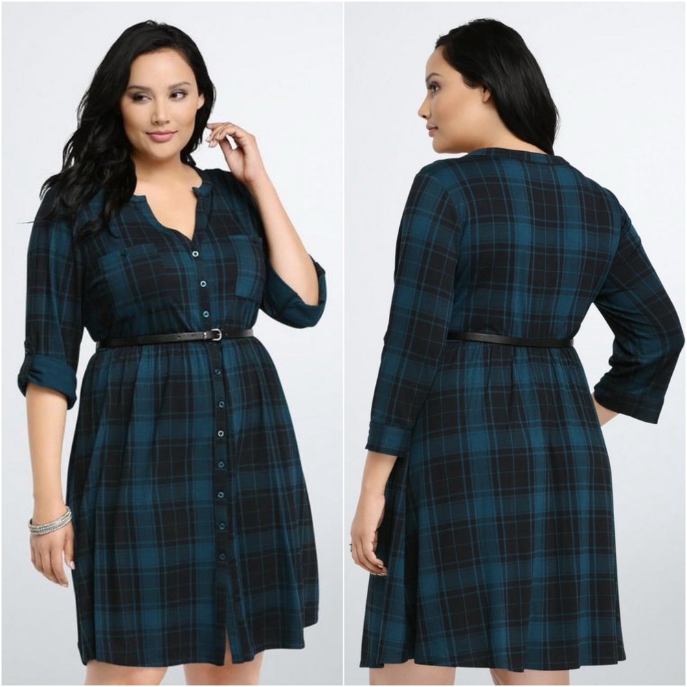 NWT Torrid Mini Jersey Plaid Delight Button Front Shirt Dress 2